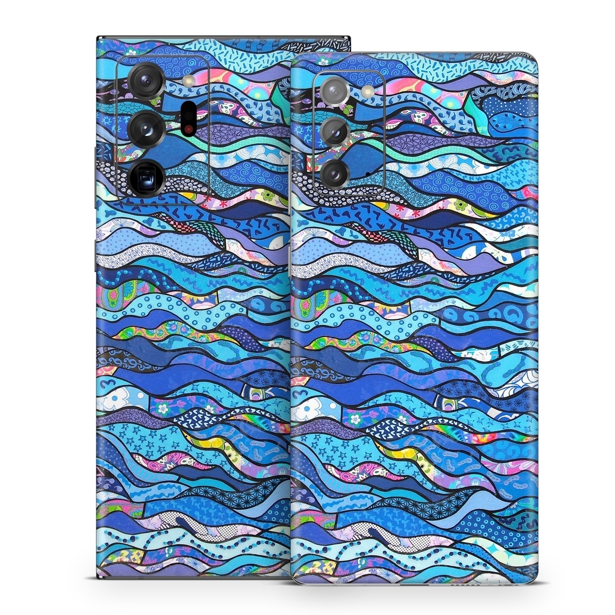 Samsung Galaxy Note 20 Series Skin design of Blue, Pattern, Aqua, Water, Line, Design, Textile, Psychedelic art, Electric blue, with blue, black, gray, purple colors