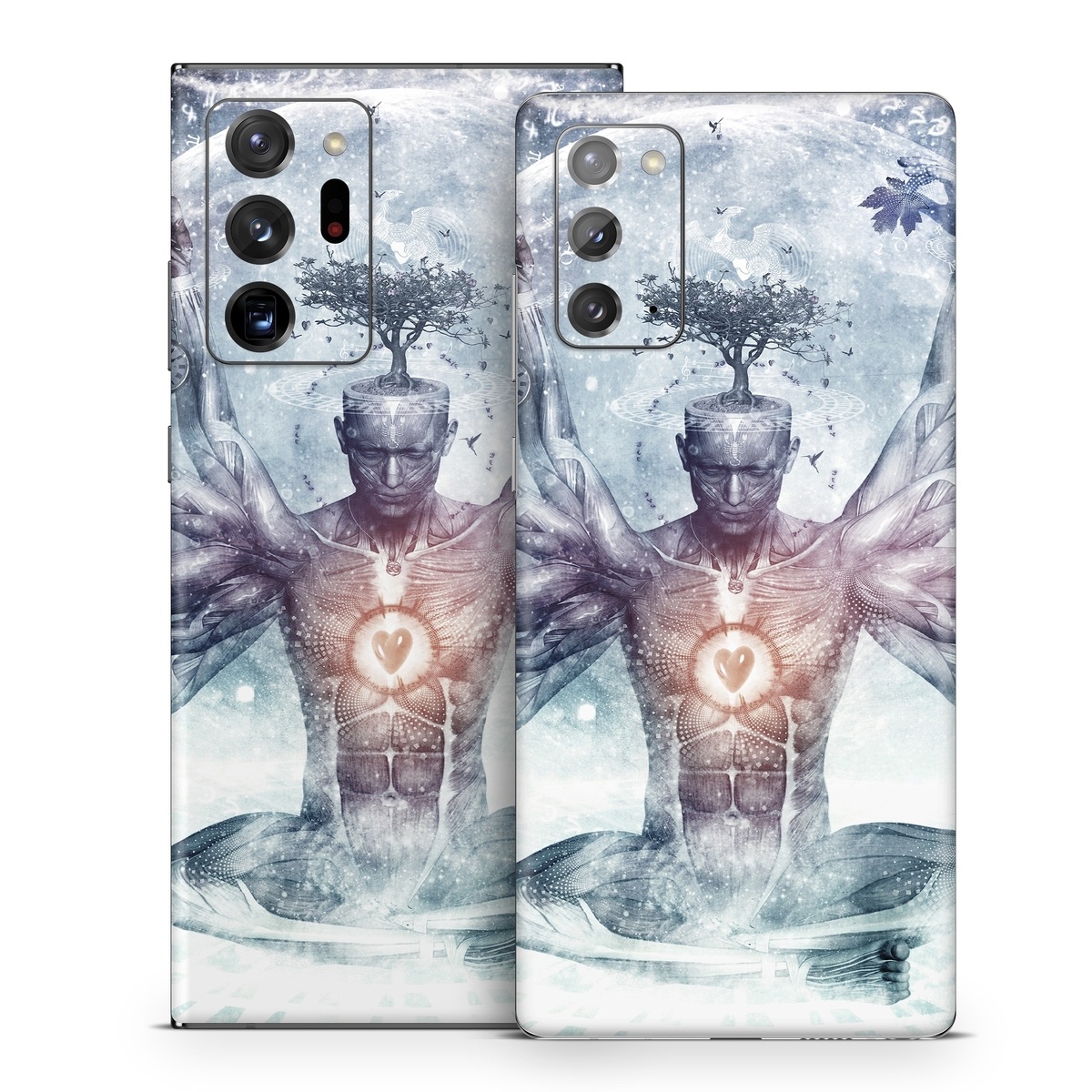 Samsung Galaxy Note 20 Series Skin design of Mythology, Cg artwork, Water, Illustration, Fictional character, Space, Graphics, Art, Graphic design, with blue, red, orange, black, white colors