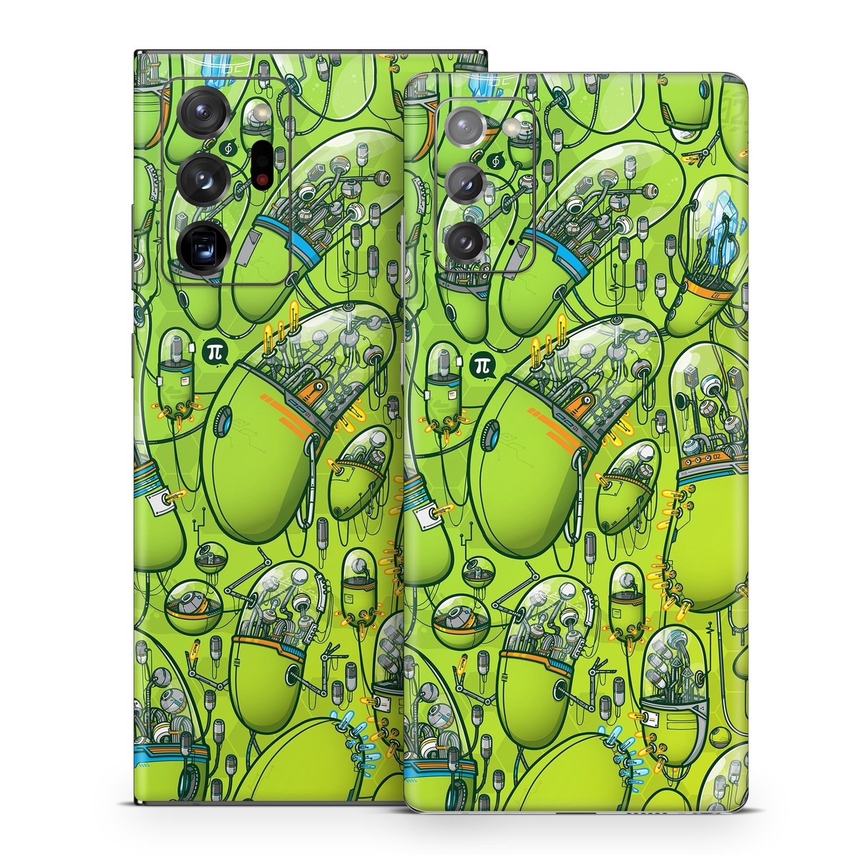 Samsung Galaxy Note 20 Series Skin design of Green, Pattern, Yellow, Design, Illustration, Plant, Art, Graphic design, Urban design, with green, blue, gray, yellow, orange colors