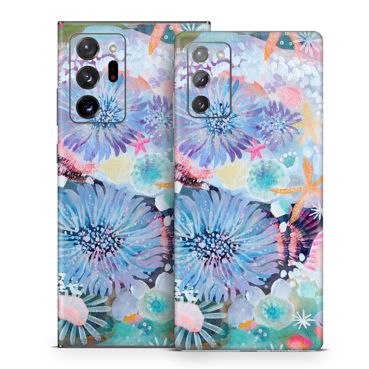 Samsung Galaxy Note 20 Series Skin design of Pattern, Aqua, Textile, Design, Watercolor paint, Visual arts, Flower, Art, Plant, Illustration, with blue, orange, pink, purple, green, white colors