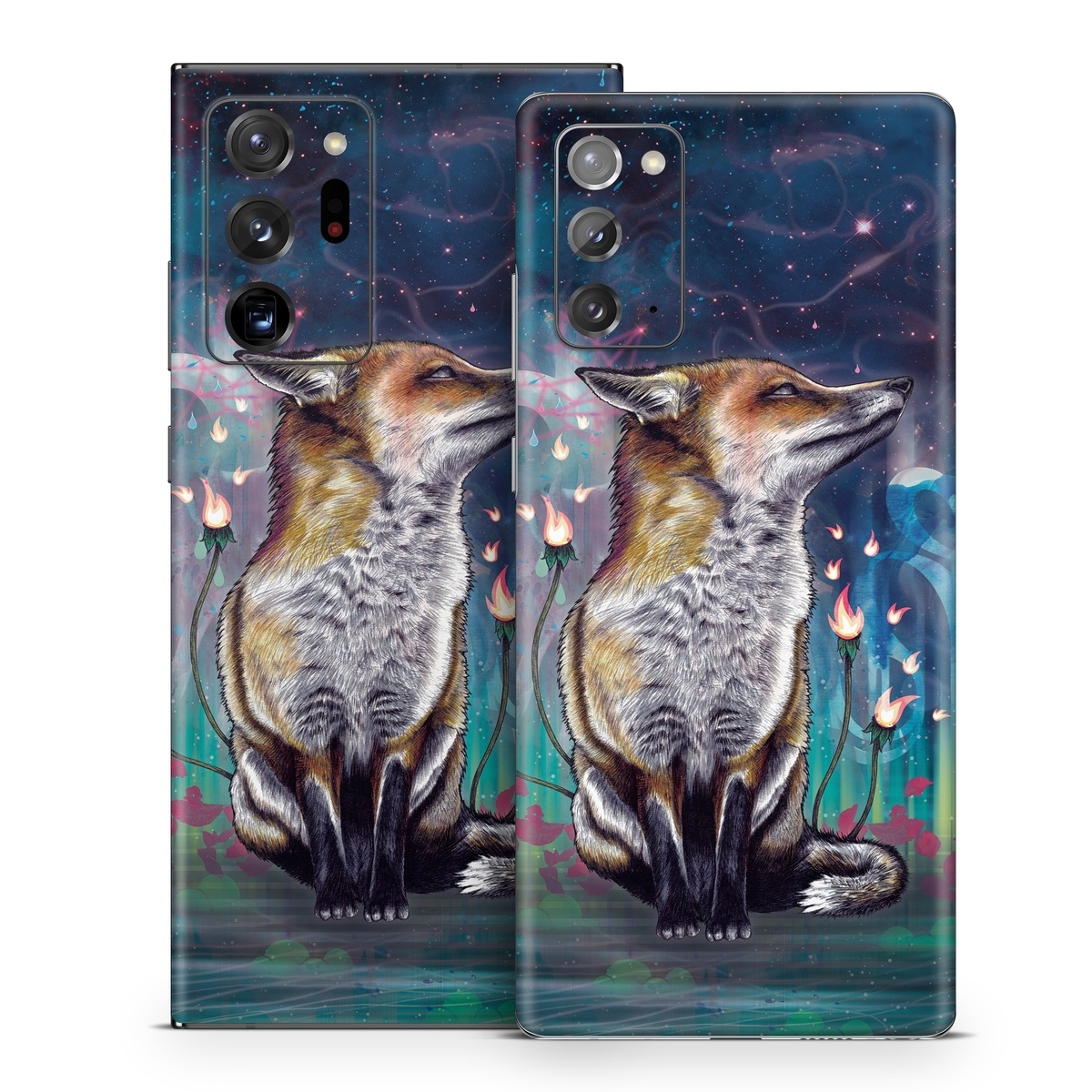 Samsung Galaxy Note 20 Series Skin design of Red fox, Art, Wildlife, Canidae, Illustration, Fox, Carnivore, Painting, Dhole, Red wolf, with black, gray, blue, red, green colors