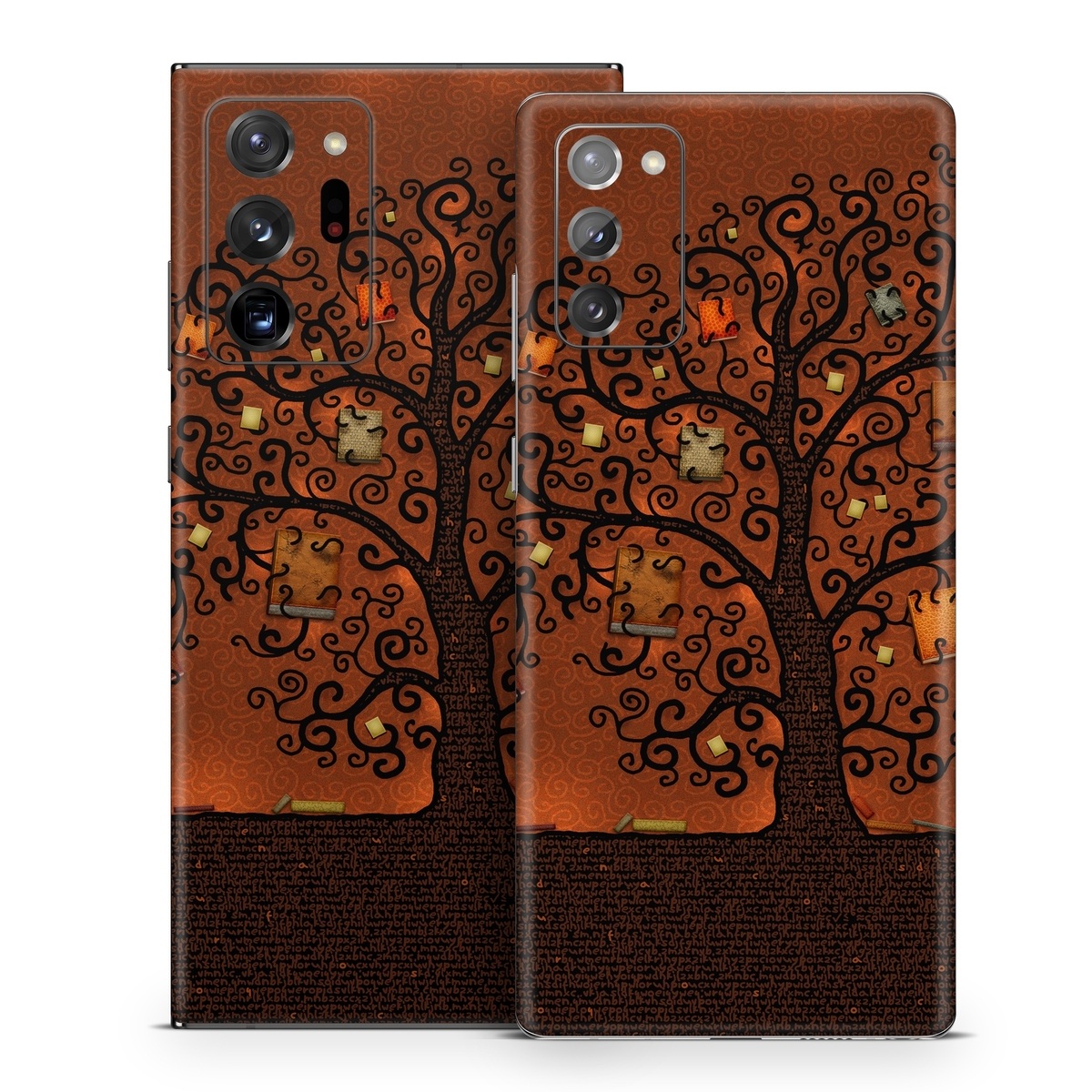 Samsung Galaxy Note 20 Series Skin design of Tree, Brown, Leaf, Plant, Woody plant, Branch, Visual arts, Font, Pattern, Art, with black colors