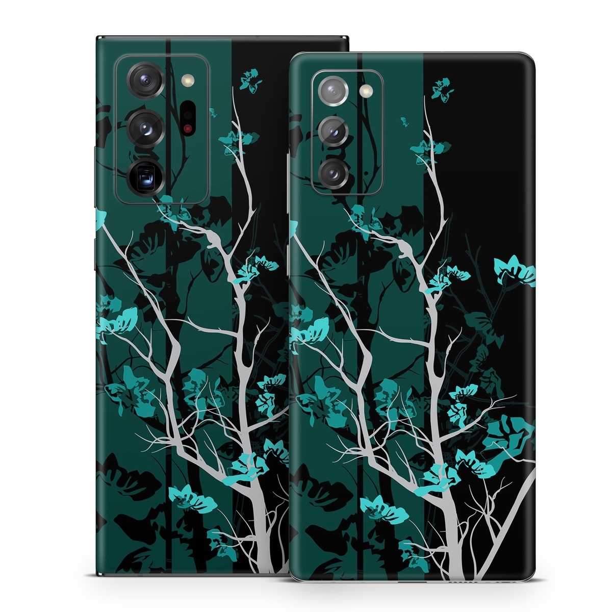 Samsung Galaxy Note 20 Series Skin design of Branch, Black, Blue, Green, Turquoise, Teal, Tree, Plant, Graphic design, Twig, with black, blue, gray colors