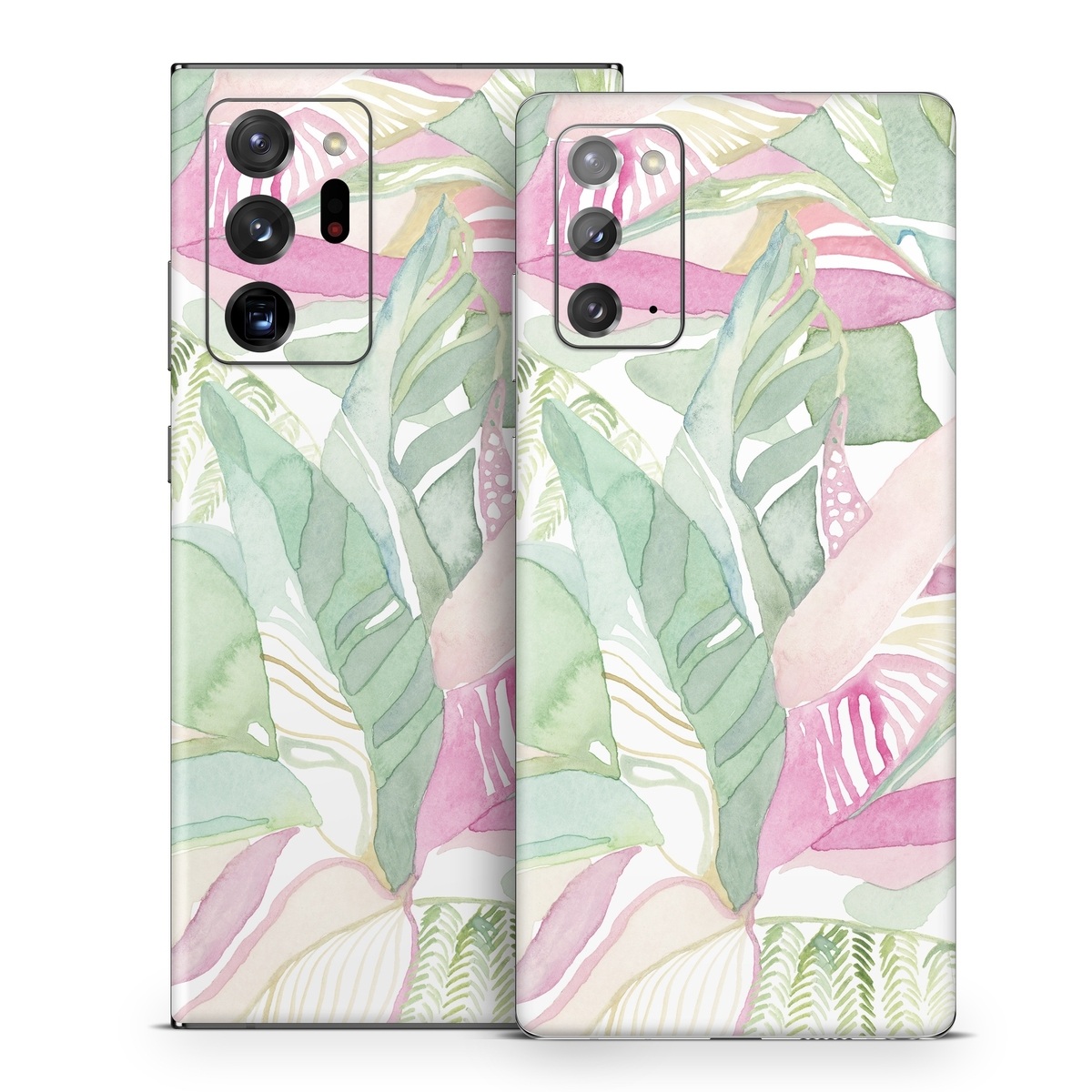 Samsung Galaxy Note 20 Series Skin design of Pink, Leaf, Botany, Pattern, Plant, Flower, Illustration, with white, green, pink, orange colors