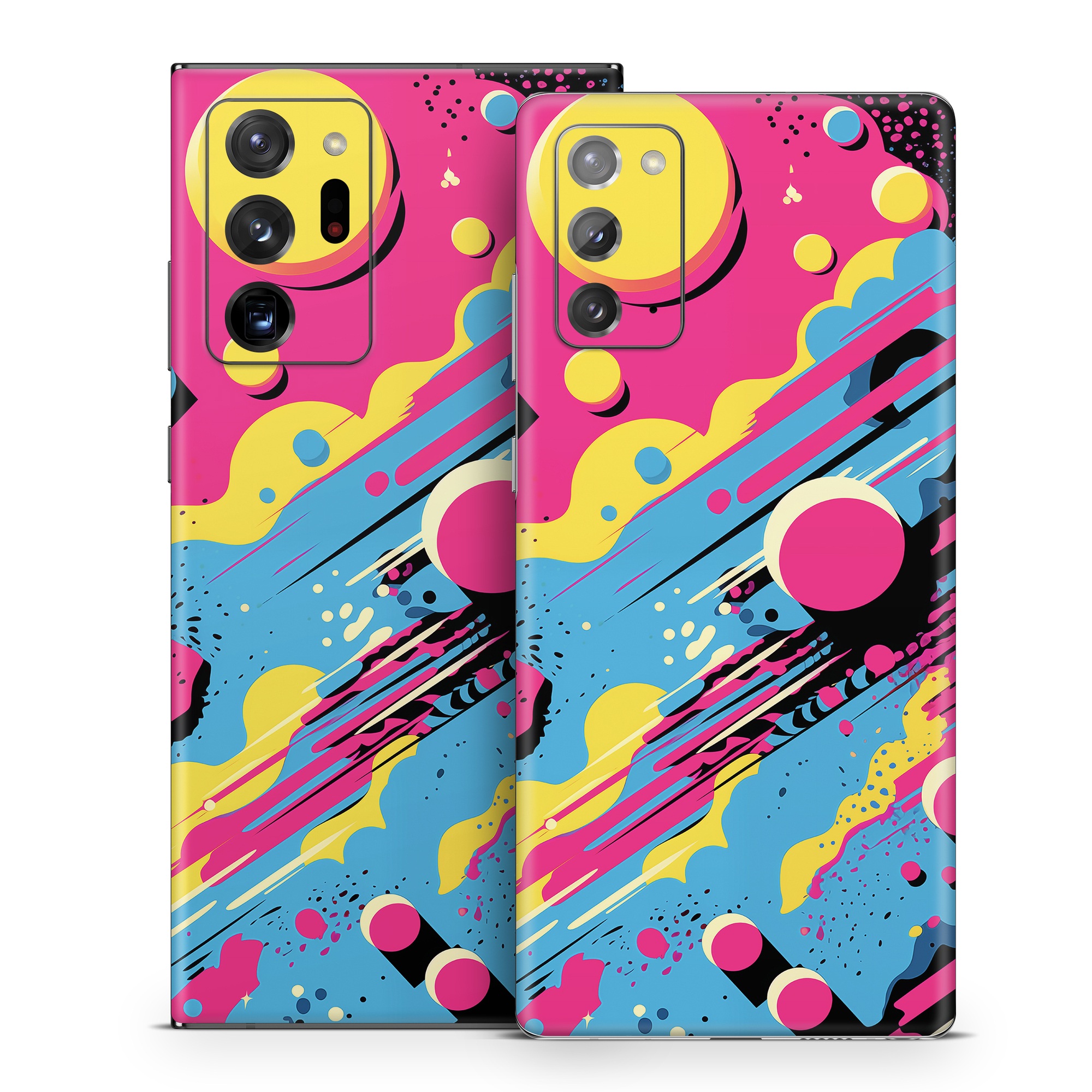 Samsung Galaxy Note 20 Series Skin design of Colorfulness, Paint, Art, Font, Line, Material property, Magenta, Pattern, Illustration, Circle, with pink, yellow, blue, black, white colors
