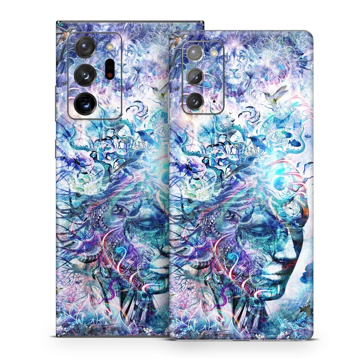 Samsung Galaxy Note 20 Series Skin design of Psychedelic art, Water, Fractal art, Art, Pattern, Graphic design, Design, Illustration, Electric blue, Visual arts, with blue, purple, green, red, gray, white colors