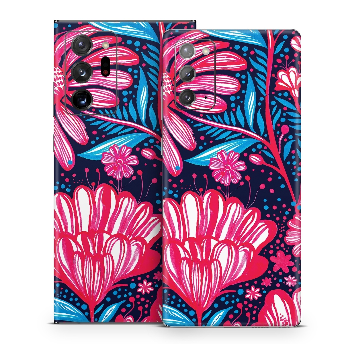 Samsung Galaxy Note 20 Series Skin design of Pattern, Red, Pink, Floral design, Textile, Design, Flower, Plant, Petal, with black, white, red, blue, pink colors