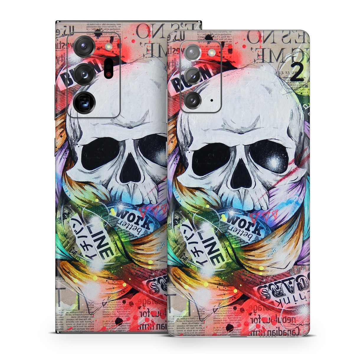 Samsung Galaxy Note 20 Series Skin design of Street art, Text, Graphic design, Font, Illustration, Art, Graffiti, Skull, Poster, Advertising, with gray, black, red, green, blue colors