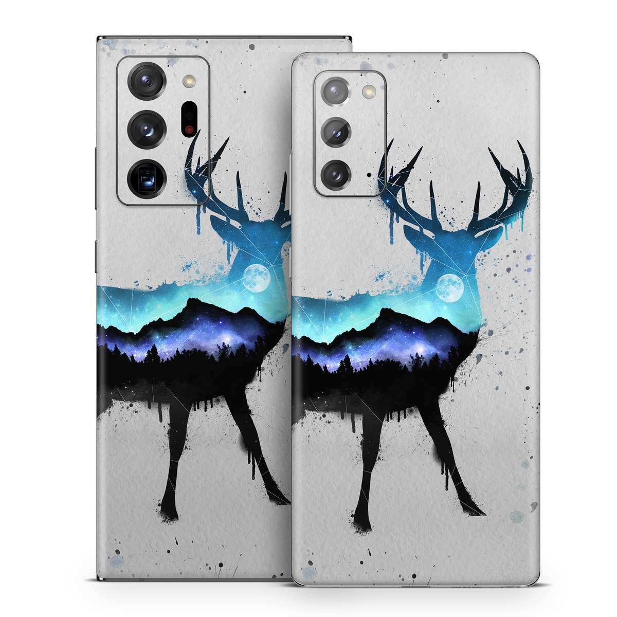 Samsung Galaxy Note 20 Series Skin design of Reindeer, Deer, Illustration, Watercolor paint, Art, Elk, Wildlife, Drawing, Paint, Graphics, with gray, black, blue, purple, white colors