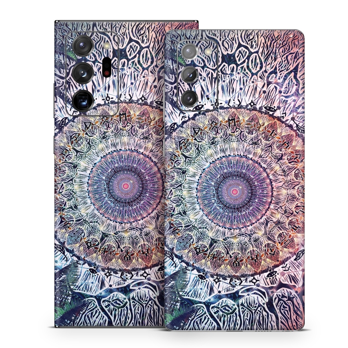 Samsung Galaxy Note 20 Series Skin design of Tapestry, Pattern, Art, Close-up, Circle, Fractal art, Textile, Eye, Design, Kaleidoscope, with blue, red, yellow, purple, green colors