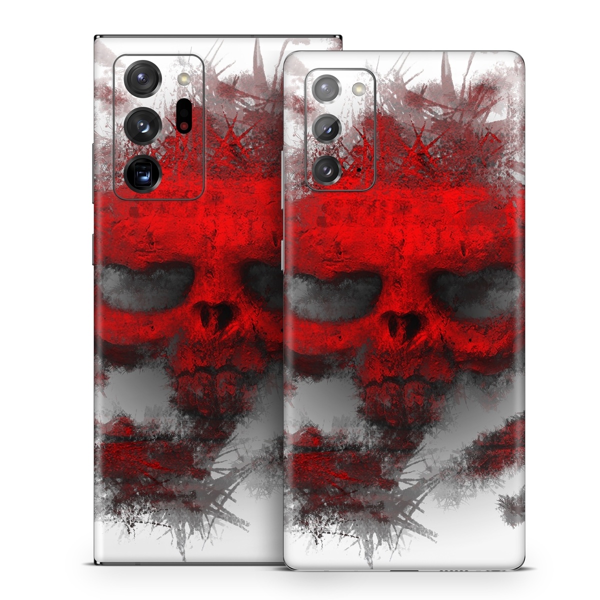 Samsung Galaxy Note 20 Series Skin design of Red, Graphic design, Skull, Illustration, Bone, Graphics, Art, Fictional character, with red, gray, black, white colors