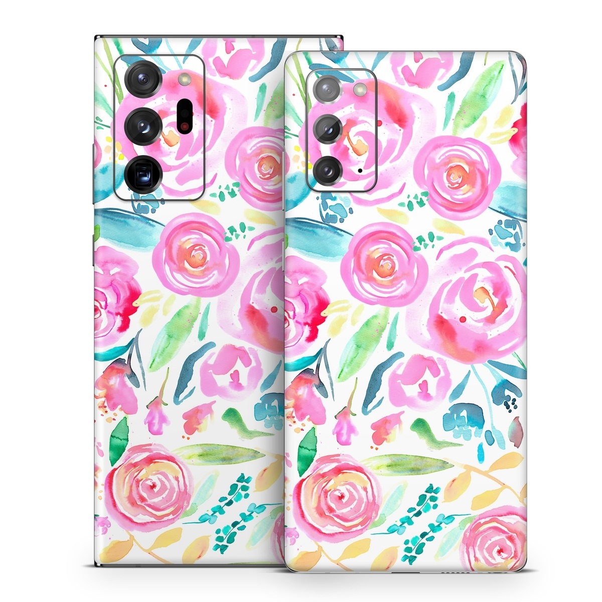 Samsung Galaxy Note 20 Series Skin design of Flower, Plant, Petal, Pink, Art, Material property, Magenta, Flowering plant, Pattern, Rose family, with white, pink, green, blue, yellow colors