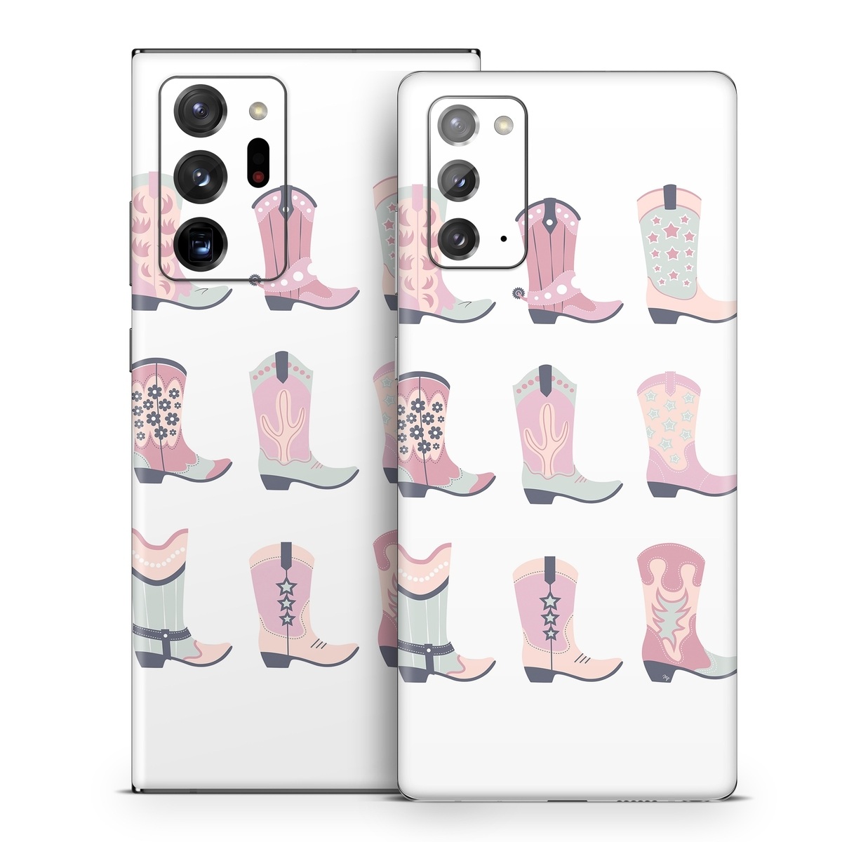 Samsung Galaxy Note 20 Series Skin design of Footwear, Shoe, White, Durango boot, Product, Fashion, Textile, Pink, Font, Red, with pink, white, blue, brown colors