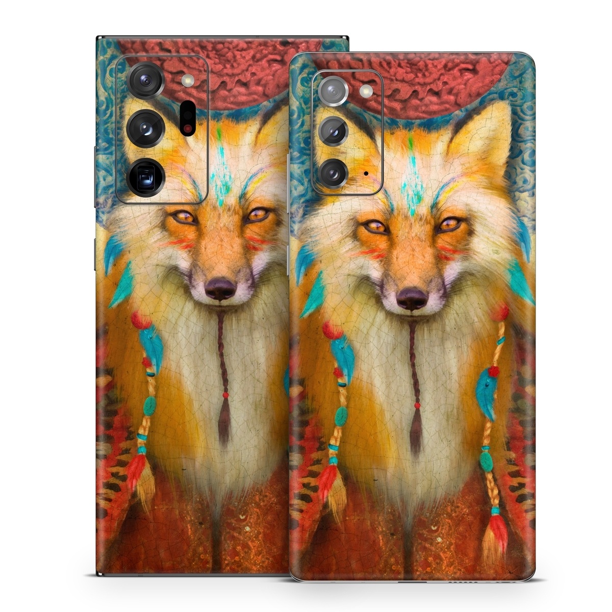 Samsung Galaxy Note 20 Series Skin design of Red fox, Canidae, Fox, Wildlife, Swift fox, Carnivore, Jackal, Fur, Snout, Art, with red, black, gray, green, blue colors