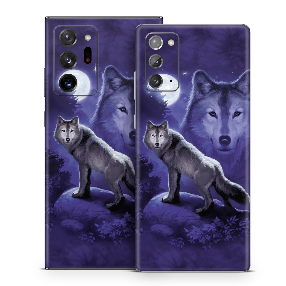 Samsung Galaxy Note 20 Series Skin design of Wolf, Canidae, canis lupus tundrarum, Canis, Wolfdog, Dog, Native american indian dog, Wildlife, Sakhalin husky, Moonlight, with blue, black, gray colors