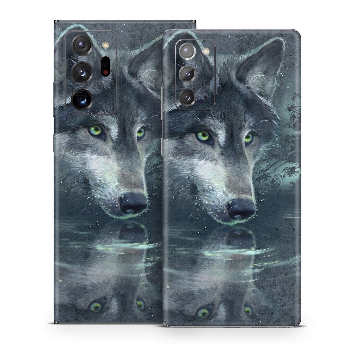 Samsung Galaxy Note 20 Series Skin design of Wolf, Canidae, Wildlife, Red wolf, Canis, canis lupus tundrarum, Snout, Saarloos wolfdog, Wolfdog, Carnivore, with black, gray, blue colors