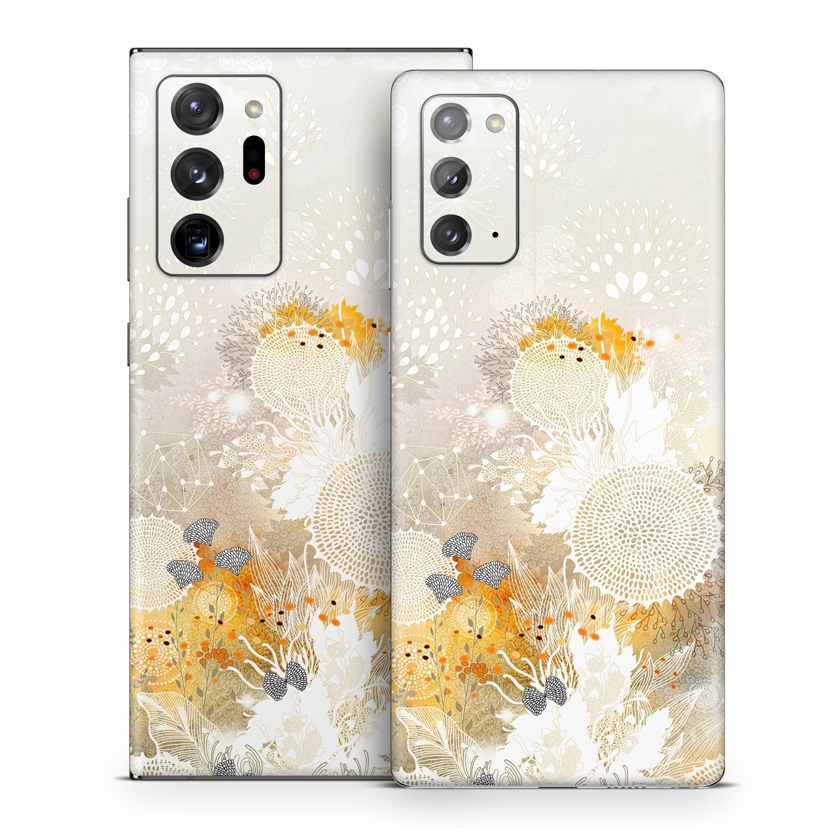 Samsung Galaxy Note 20 Series Skin design of Pattern, Floral design, Flower, Plant, Illustration, camomile, Wildflower, Art, with gray, yellow, pink, white, green colors