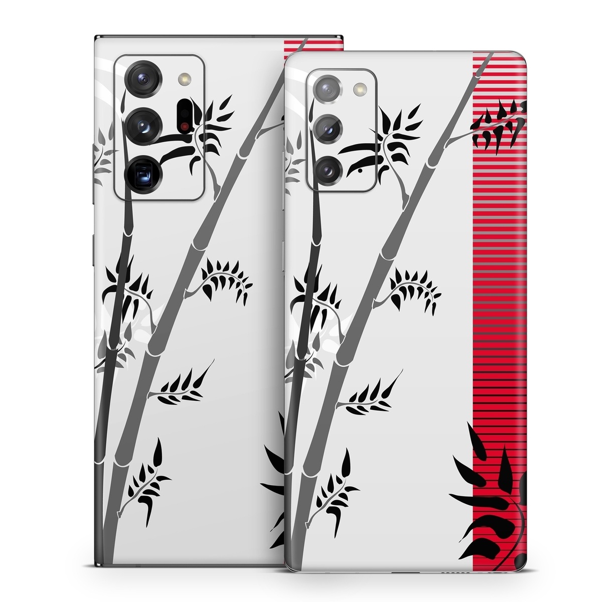 Samsung Galaxy Note 20 Series Skin design of Botany, Plant, Branch, Plant stem, Tree, Bamboo, Pedicel, Black-and-white, Flower, Twig, with gray, red, black, white colors