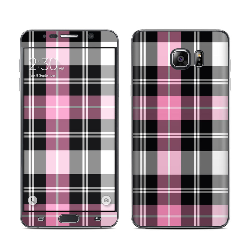 Samsung Galaxy Note 5 Skin design of Plaid, Tartan, Pattern, Pink, Purple, Violet, Line, Textile, Magenta, Design, with black, gray, pink, red, white, purple colors