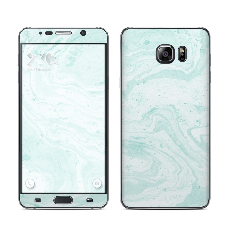 Samsung Galaxy Note 5 Skin design of White, Aqua, Pattern, with green, blue colors