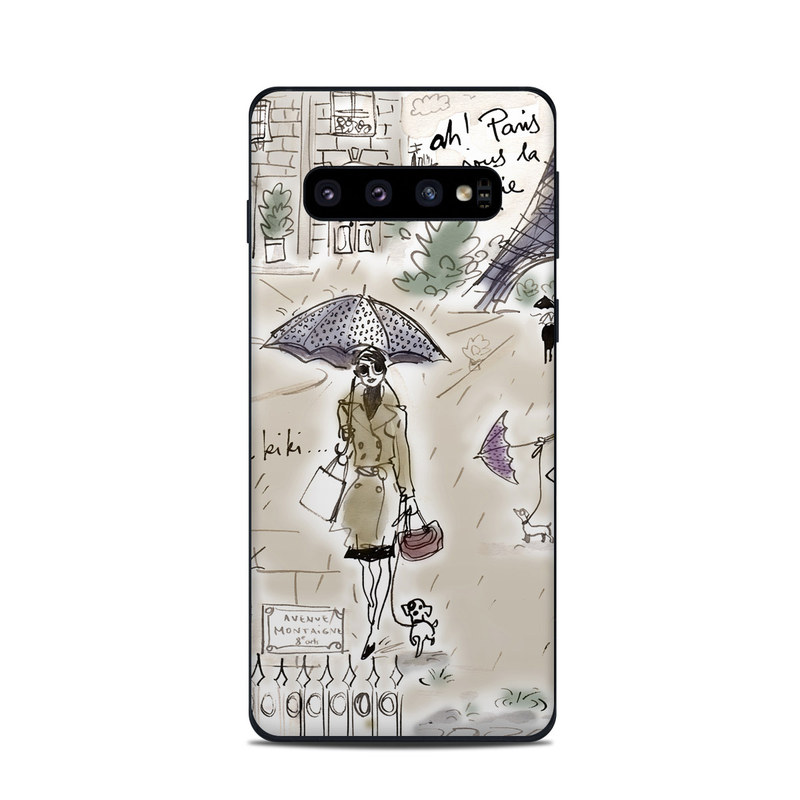 Samsung Galaxy S10 Skin design of Cartoon, Umbrella, Illustration, Organism, Art, Fiction, Fictional character with brown, gray, purple colors