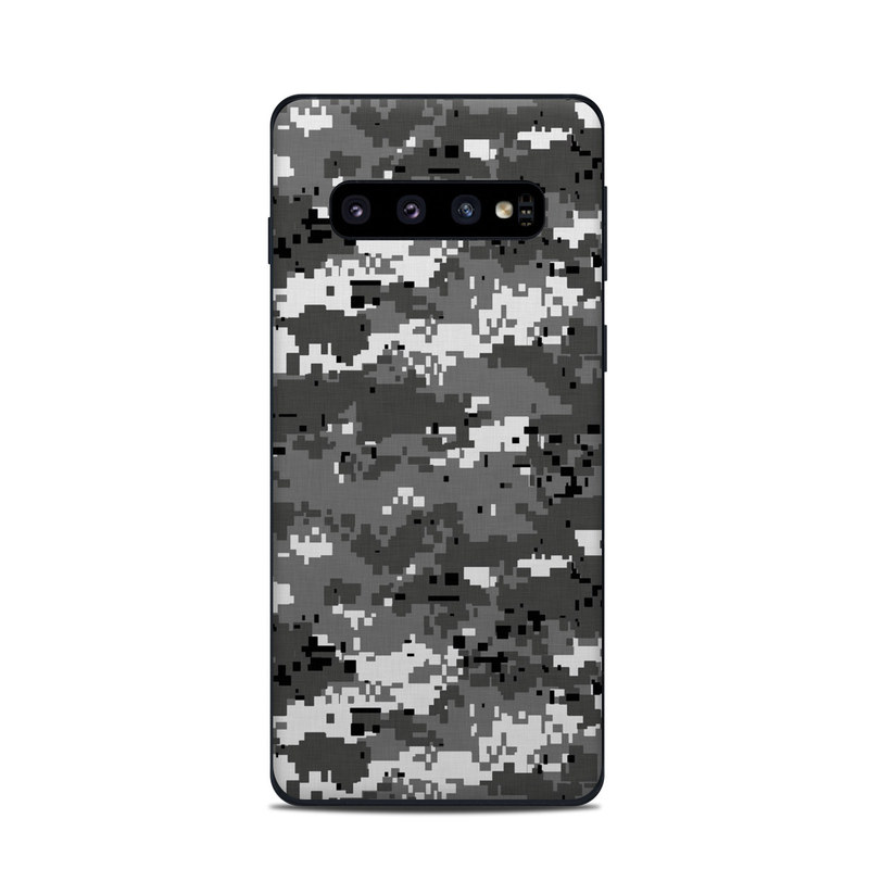 Samsung Galaxy S10 Skin design of Military camouflage, Pattern, Camouflage, Design, Uniform, Metal, Black-and-white with black, gray colors