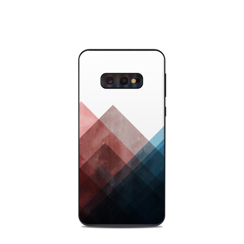 Samsung Galaxy S10e Skin design of Blue, Red, Sky, Pink, Line, Architecture, Font, Graphic design, Colorfulness, Illustration with red, pink, blue colors