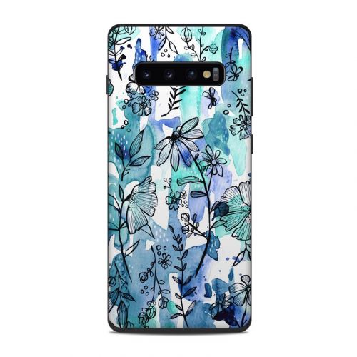 Blue Ink Floral Samsung Galaxy S10 Plus Skin