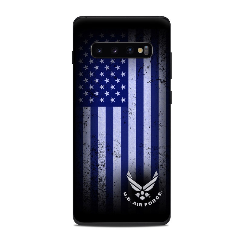 Samsung Galaxy S10 Plus Skin design of Text, Font, Design, Pattern, Flag, Graphic design, Logo, Graphics, Illustration, with black, gray, blue, purple colors