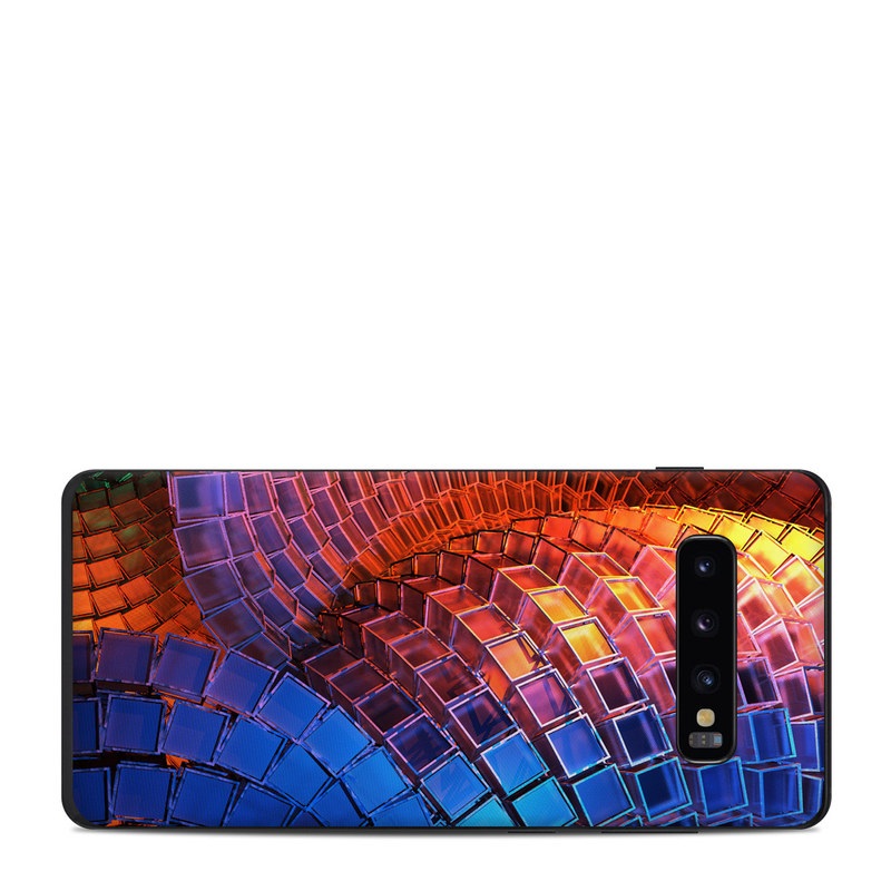 Samsung Galaxy S10 Plus Skin design of Blue, Red, Orange, Light, Pattern, Architecture, Design, Fractal art, Colorfulness, Psychedelic art, with black, red, blue, purple, gray colors