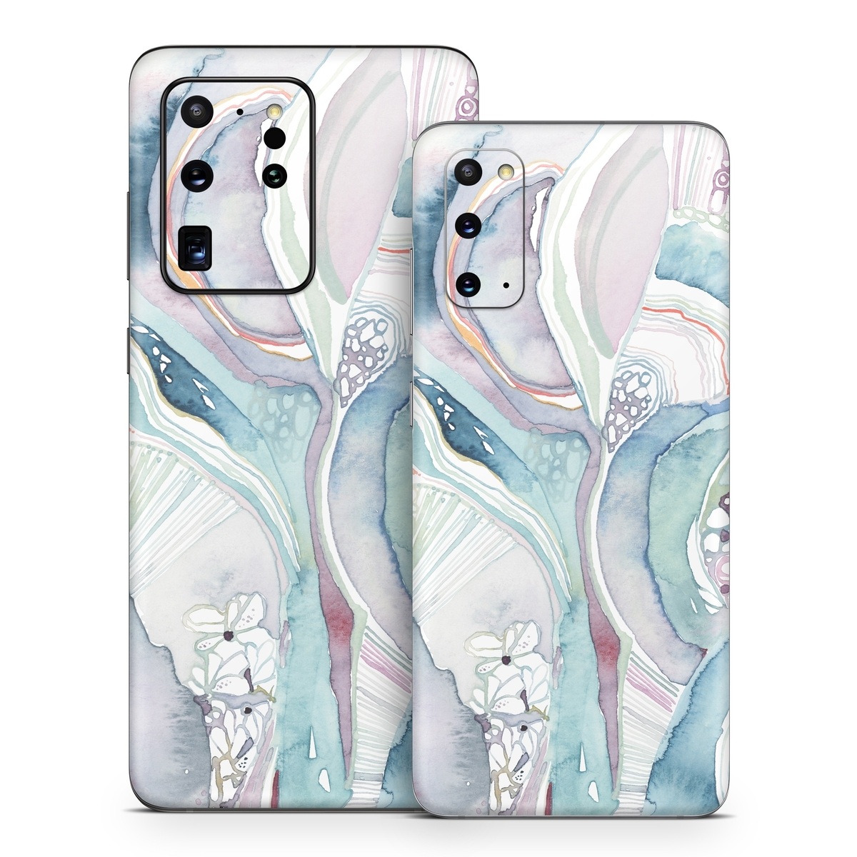 Samsung Galaxy S20 Series Skin design of Watercolor paint, Plant, Art, Illustration, Flower, with blue, purple, pink, red, orange colors