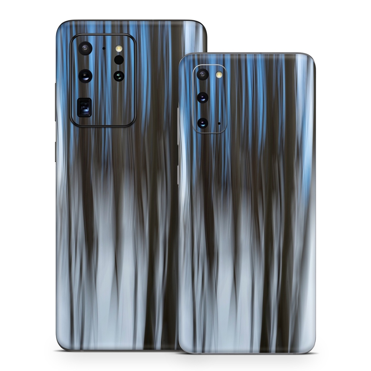 Samsung Galaxy S20 Series Skin design of Water, Blue, Natural environment, Tree, Forest, Line, Waterfall, Plant, Black-and-white, Reflection, with black, white, blue colors