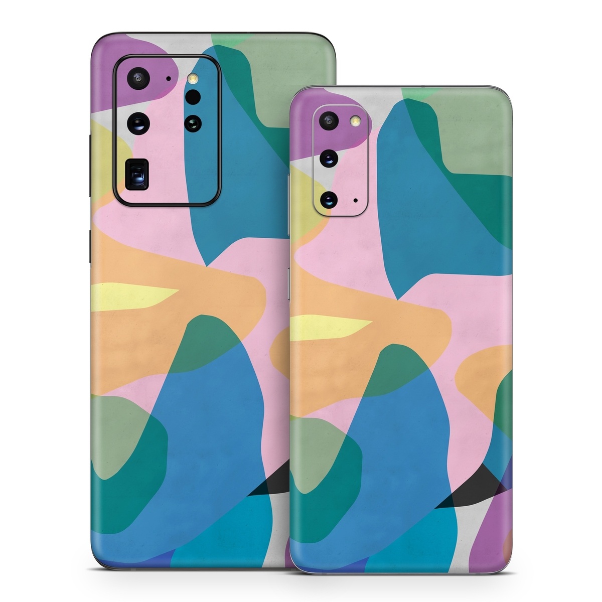Samsung Galaxy S20 Series Skin design of Azure, Paint, Textile, Organism, Art, Painting, Aqua, Font, Rectangle, Tints and shades, with blue, green, pink, yellow, orange, purple, gray colors