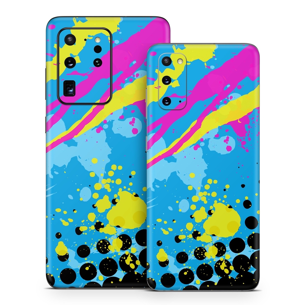 Samsung Galaxy S20 Series Skin design of Blue, Colorfulness, Graphic design, Pattern, Water, Line, Design, Graphics, Illustration, Visual arts, with blue, black, yellow, pink colors