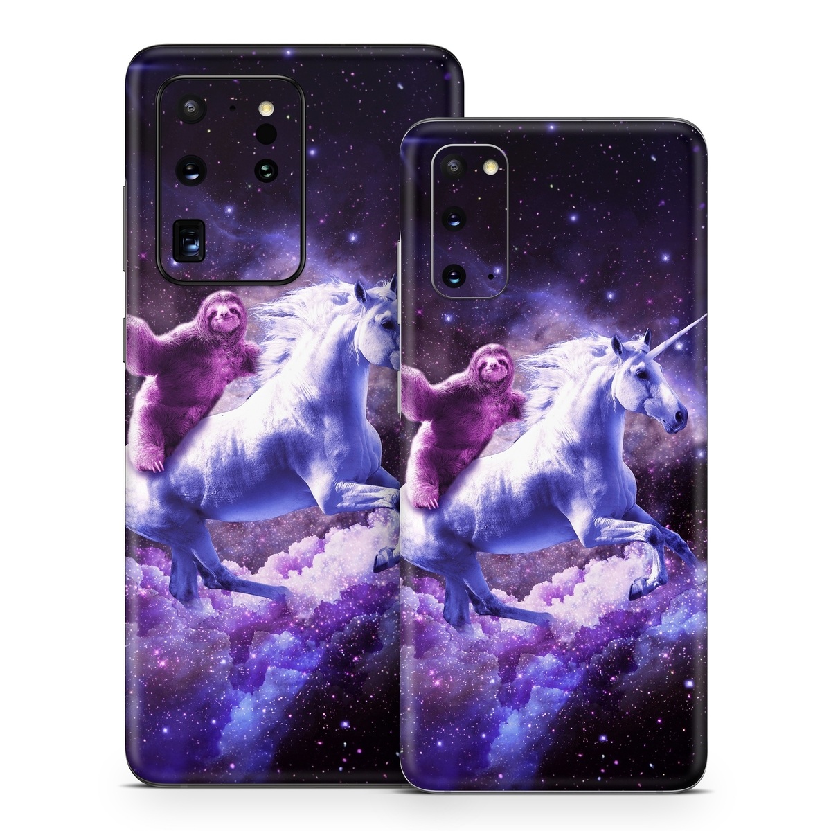 Samsung Galaxy S20 Series Skin design of Purple, Unicorn, Fictional character, Violet, Mythical creature, Illustration, Sky, Graphic design, Space, Constellation, with black, white, blue, purple, gray, brown colors