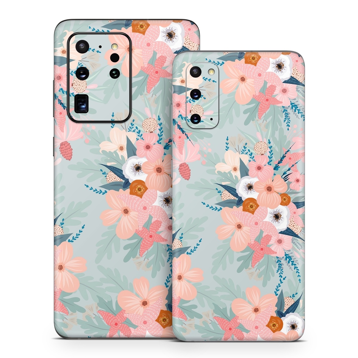 Samsung Galaxy S20 Series Skin design of Pattern, Aqua, Wrapping paper, Textile, Design, Floral design, Wildflower, Plant, Pedicel, Blossom, with pink, red, blue, white colors