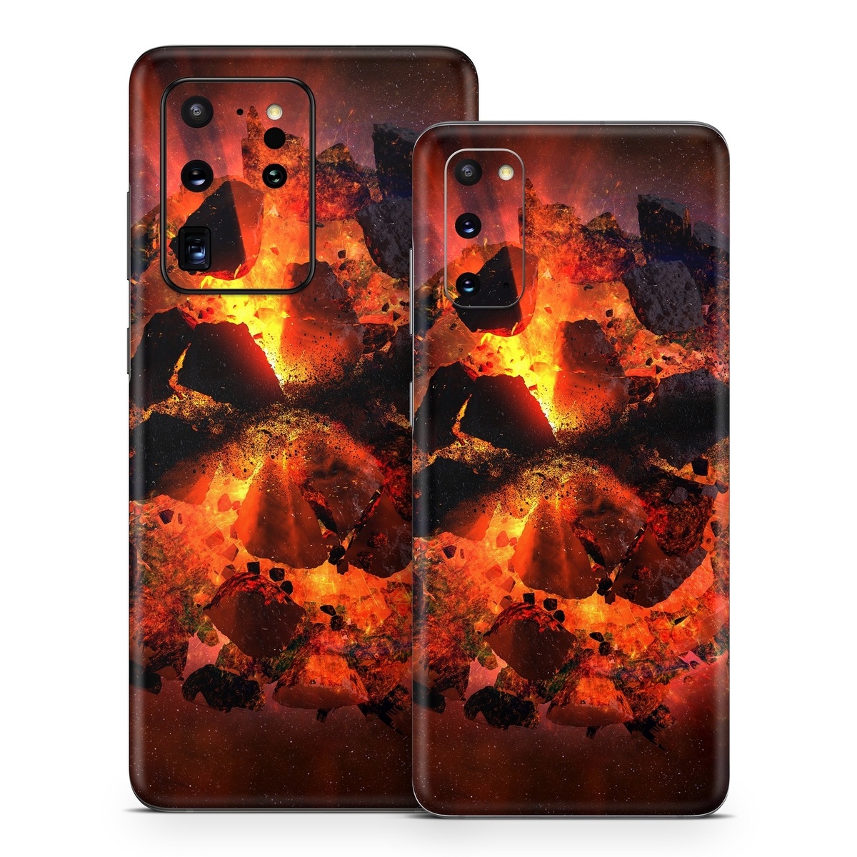 Samsung Galaxy S20 Series Skin design of Flame, Heat, Fire, Space, Atmosphere, Charcoal, Explosion, Geological phenomenon, Ash, Graphics, with black, red colors