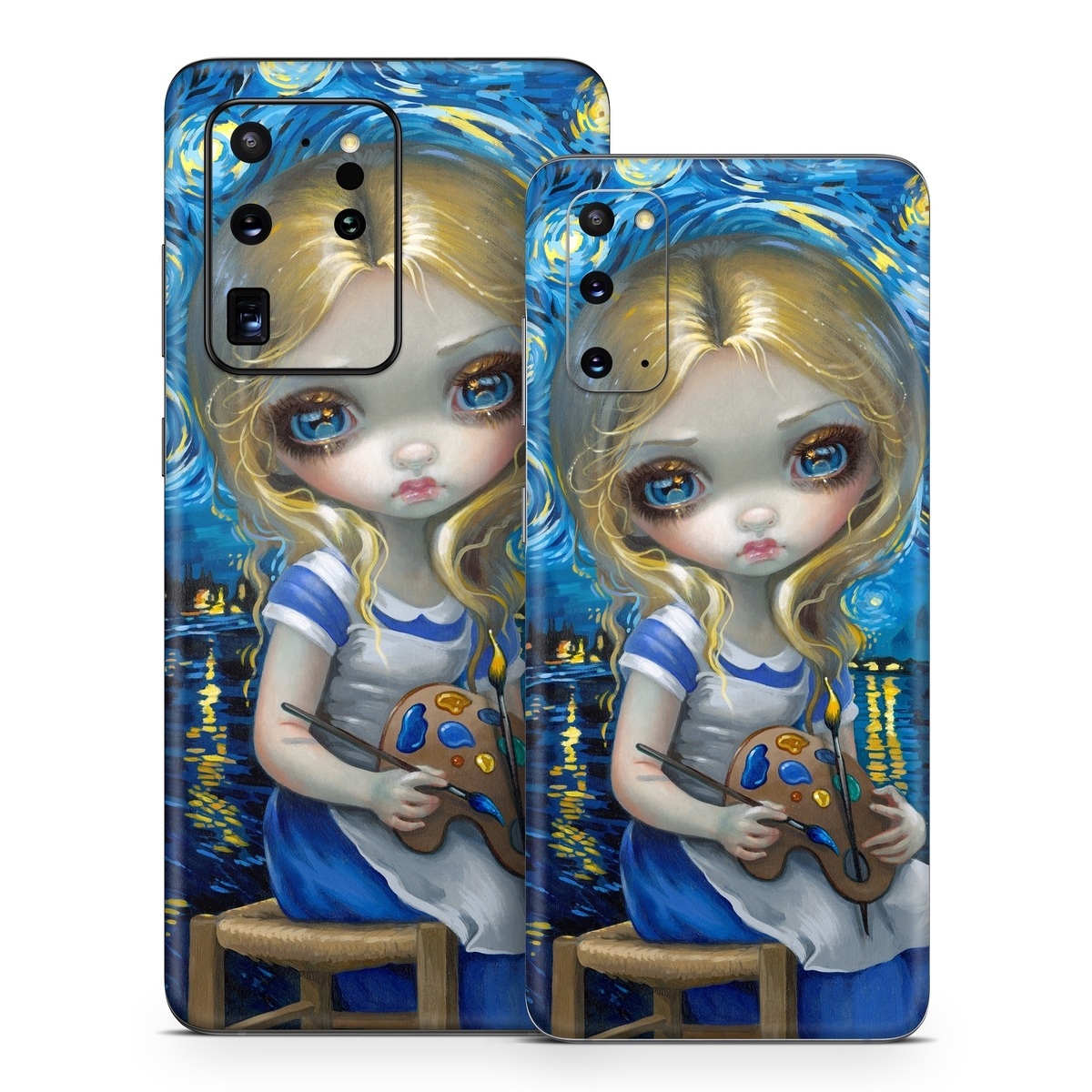 Samsung Galaxy S20 Series Skin design of Blue, Illustration, Cg artwork, Doll, Art, Acrylic paint, Painting, Toy, Fictional character, Visual arts, with blue, yellow, white, brown, red colors