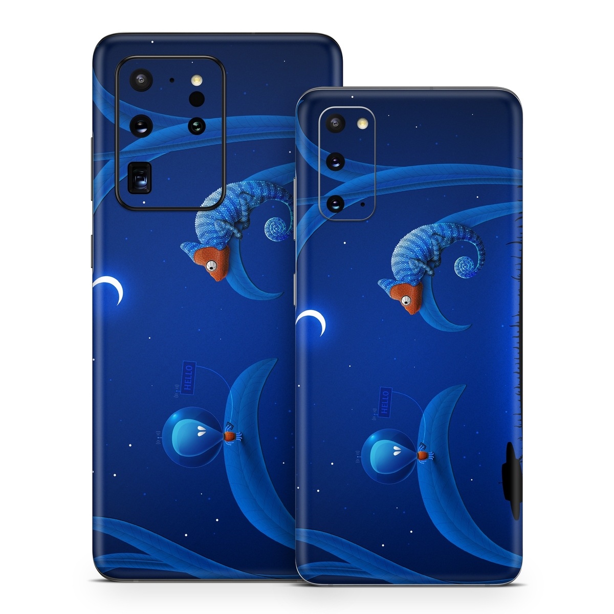 Samsung Galaxy S20 Series Skin design of Organism, Astronomical object, Space, Illustration, Night, Graphics, with black, blue, orange colors