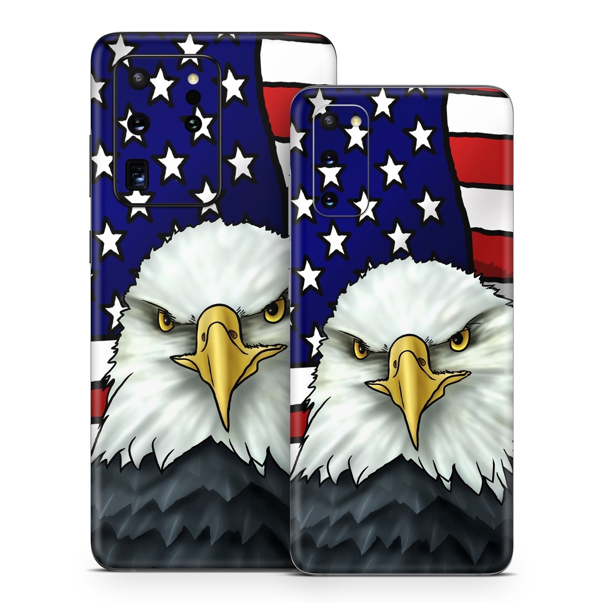 Samsung Galaxy S20 Series Skin design of Bald eagle, Eagle, Bird, Bird of prey, Accipitridae, Beak, Accipitriformes, Sea eagle, Flag, with white, gray, blue, yellow, red colors