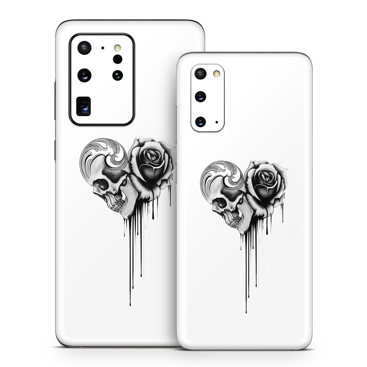 Samsung Galaxy S20 Series Skin design of Black-and-white, Illustration, Monochrome, Rose, Plant, Style, Metal, Drawing, with white, black, gray colors