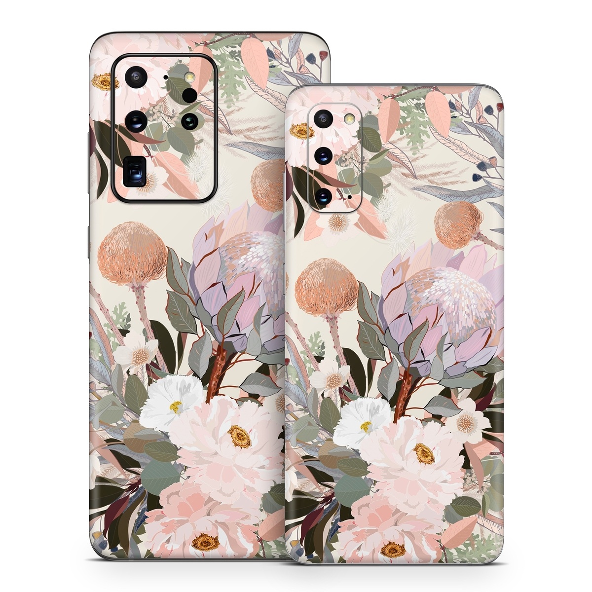 Samsung Galaxy S20 Series Skin design of Flower, Floral design, Watercolor paint, Plant, Spring, Branch, Flower Arranging, Lilac, Floristry, Petal, with pink, purple, green, brown, white, yellow, black colors