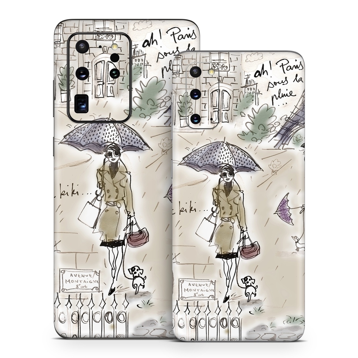 Samsung Galaxy S20 Series Skin design of Cartoon, Umbrella, Illustration, Organism, Art, Fiction, Fictional character, with brown, gray, purple colors