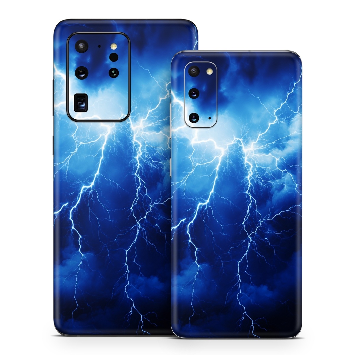 Samsung Galaxy S20 Series Skin design of Thunder, Sky, Atmosphere, Daytime, Cloud, Water, Lightning, Light, Azure, Natural environment, with black, blue colors