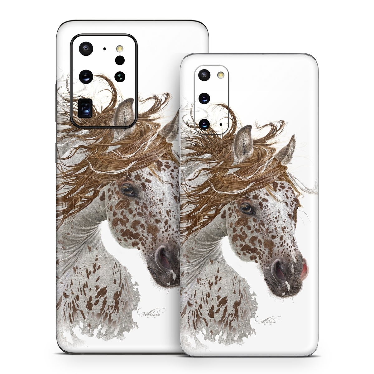 Samsung Galaxy S20 Series Skin design of Horse, Mane, Mustang horse, Illustration, Snout, Animal figure, Drawing, Stallion, Liver, Mare, with white, brown colors