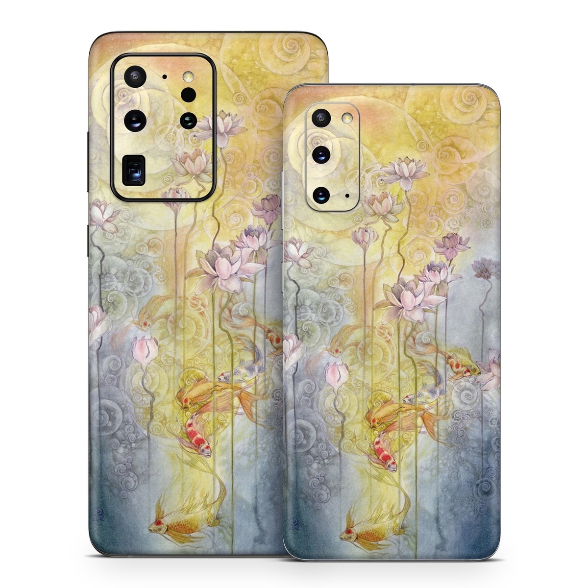 Samsung Galaxy S20 Series Skin design of Watercolor paint, Painting, Art, Yellow, Flower, Acrylic paint, Floral design, Visual arts, Modern art, Illustration, with blue, red, orange, pink, yellow colors