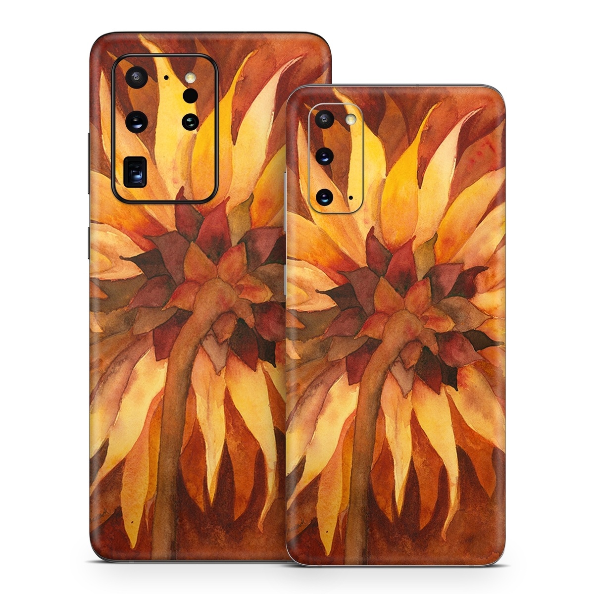 Samsung Galaxy S20 Series Skin design of Sunflower, Flower, sunflower, Yellow, Painting, Plant, Petal, Still life photography, Flowering plant, Still life, with yellow, brown, orange colors