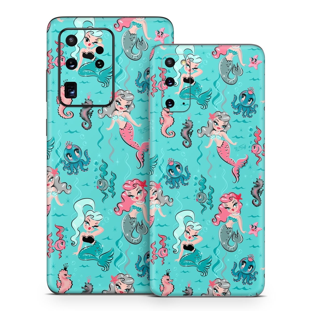 Samsung Galaxy S20 Series Skin design of Turquoise, Wrapping paper, Cartoon, Pattern, Textile, Aqua, Design, Gift wrapping, Illustration, Fictional character, with blue, pink, yellow, gray colors