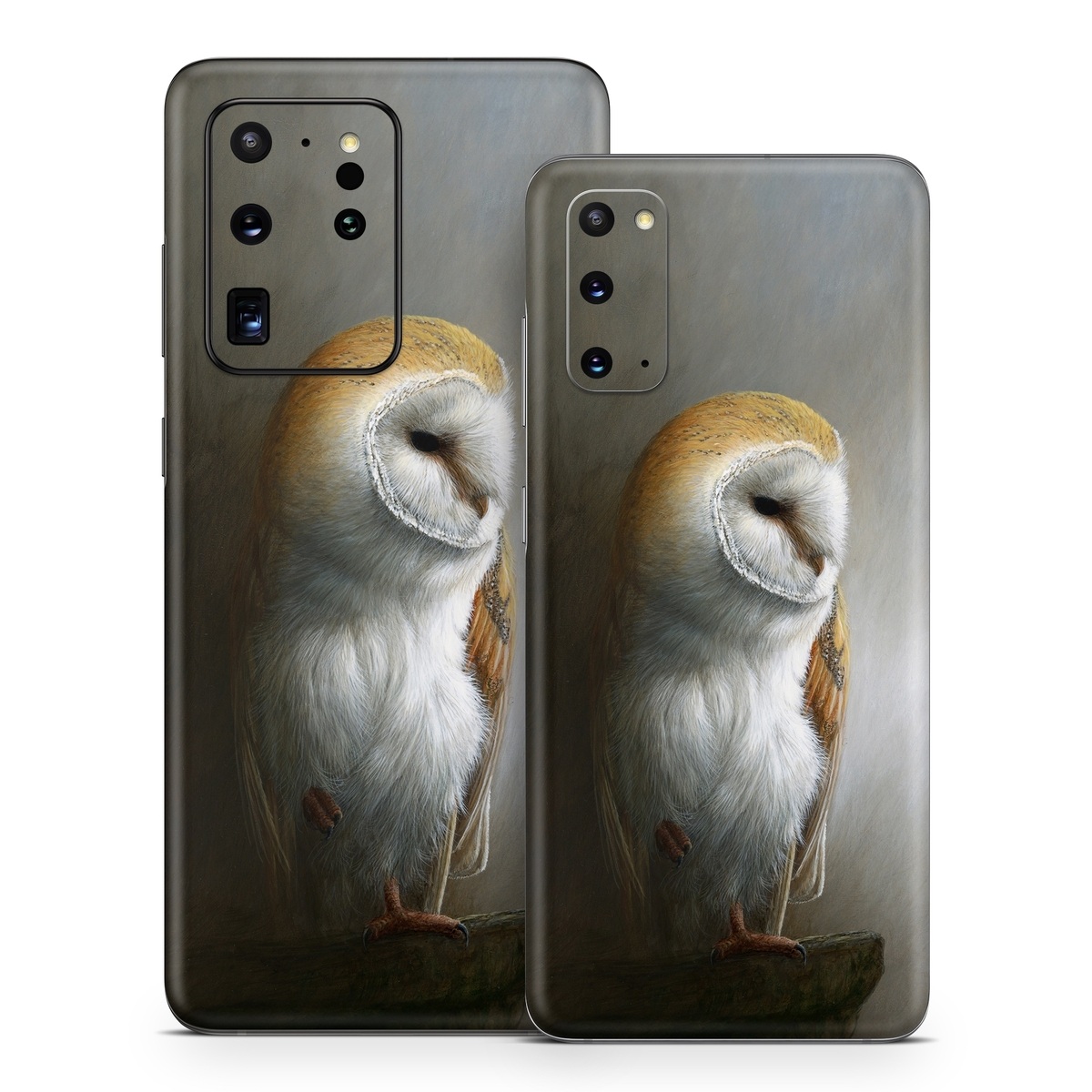 Samsung Galaxy S20 Series Skin design of Barn owl, Owl, Bird, Bird of prey, Beak, Wildlife, with yellow, white, orange, brown colors
