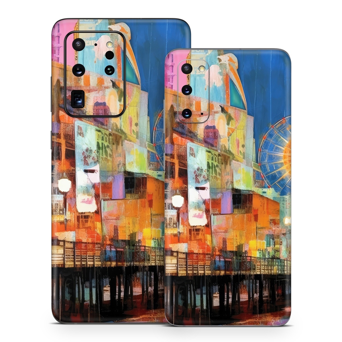 Samsung Galaxy S20 Series Skin design of Light, World, Window, Tints and shades, City, Art, Leisure, Event, Building, Ferris wheel, with black, white, blue, pink, red, orange, yellow, green colors